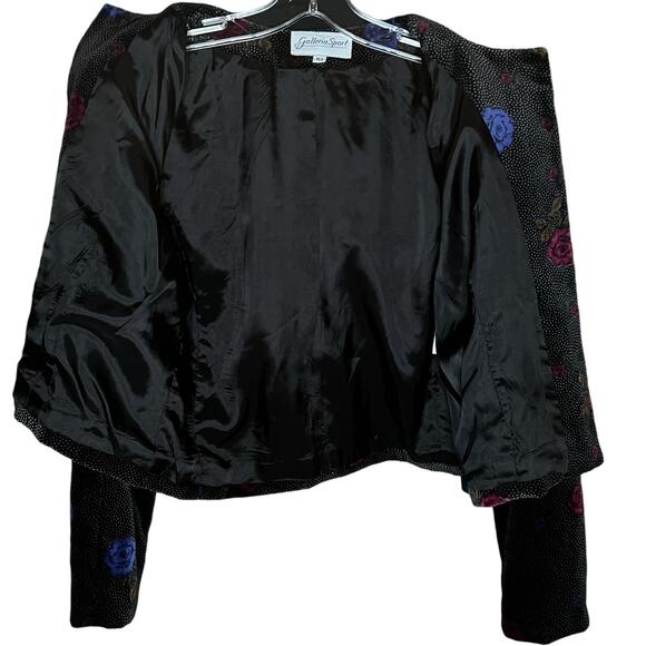 Galleria Sport Velvet Cropped Floral Blazer Jacket 100% Cotton Sz 10 Black - Picture 4 of 11